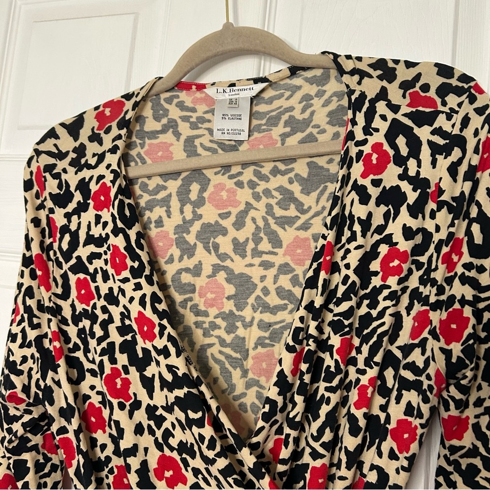 LK Bennett Kaisa Cheetah Print Wrap Dress - Picture 3 of 9